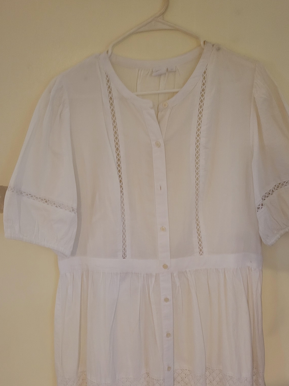 GAP White Button-Front Maxi Dress with Lace Trim